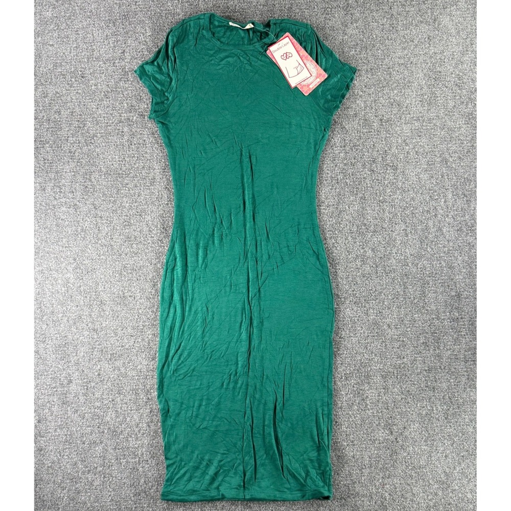 Heart & Hips Womens Double Layer Bodycon Midi Dress Green Short Sleeve Medium